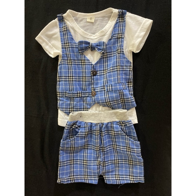 Kaos Rompi Kotak Setelan Anak Laki Laki 9-24 Bulan