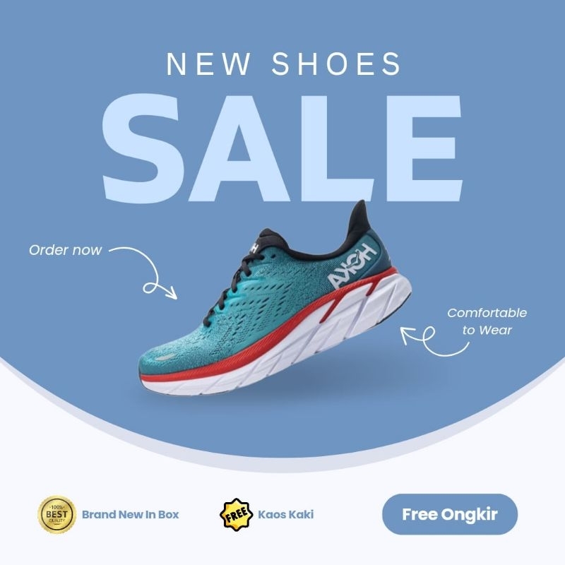 Hoka Clifton 8 Men's Wide Running Shoes - Blue White