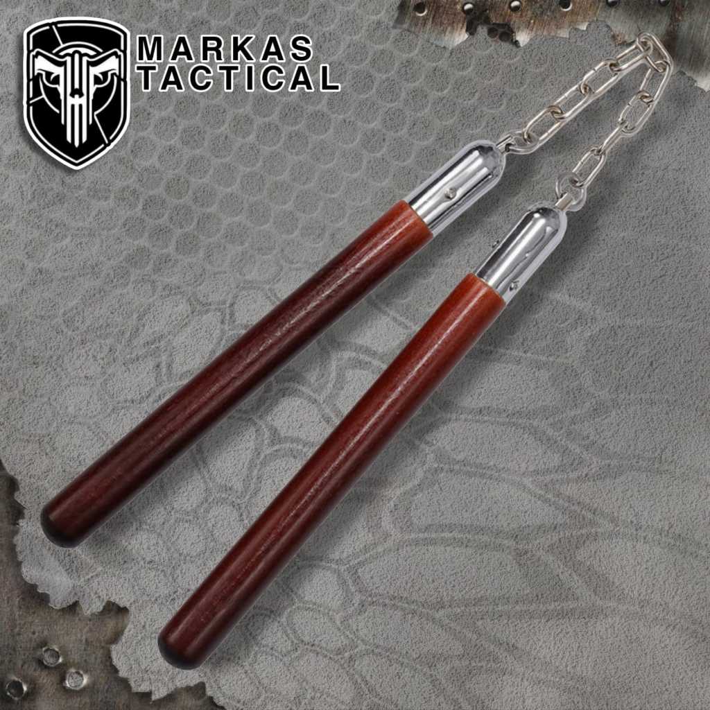 Double stik kayu nyincai tongkat kayu sambung tactical alat pertahan diri 2 in 1 tongkat latihan bel