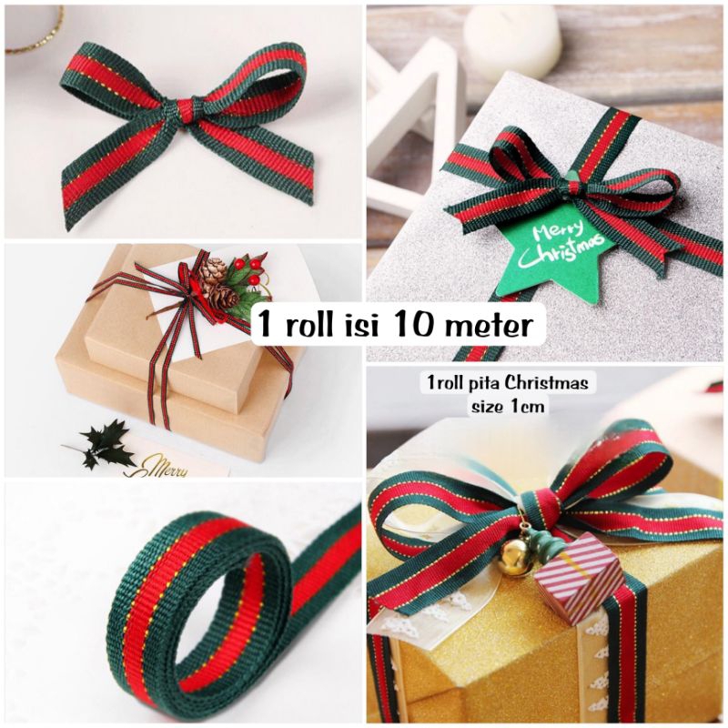 

1 roll PITA KADO CHRISTMAS RIBBON MEWAH HIJAU MERAH 1CM