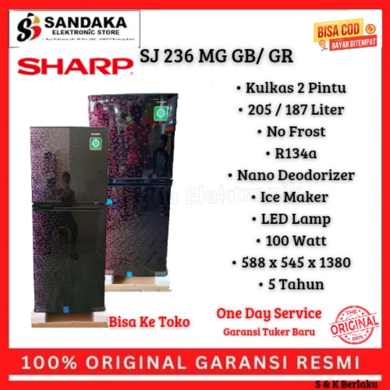 kulkas 2 pintu sharp 200liter sj 236 mg sj 237 mg garansi resmi