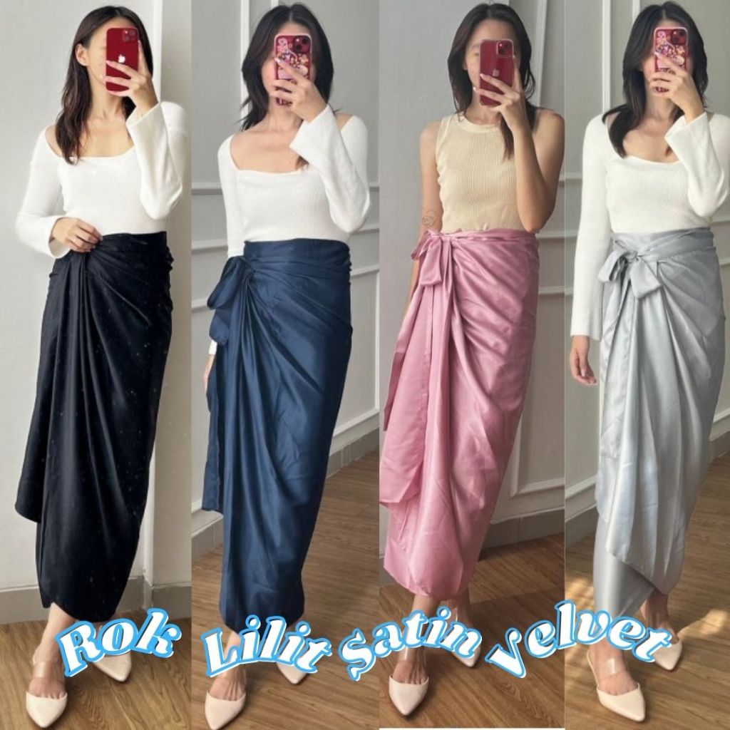 Rok Lilit Kain Serut Samping Polos Satin Velvet Silky Bawahan Kebaya Modern Maroon & Warna Lain