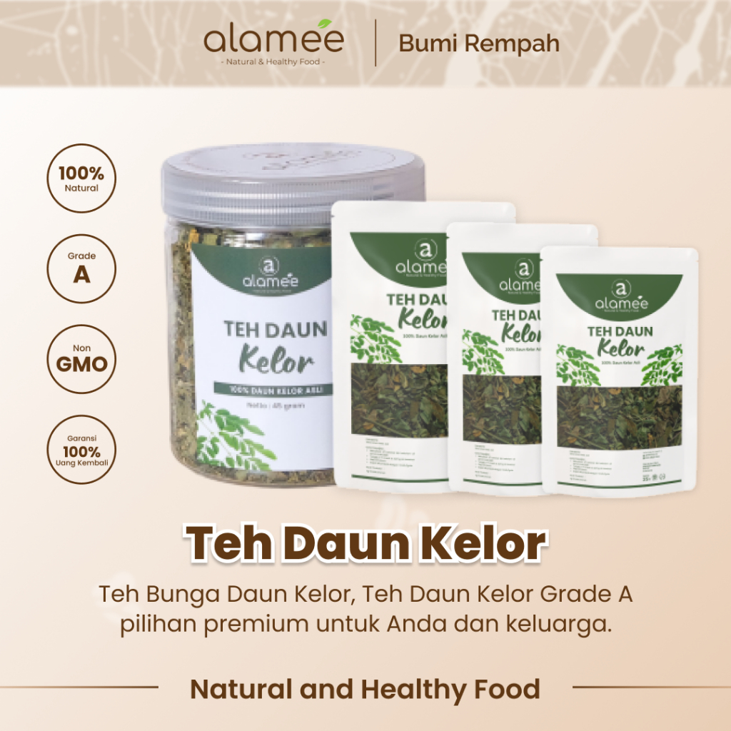 

ALAMEE Teh Daun Kelor Herbal Alami Moringa Tea Flower Asli Kering Organik Siap Seduh Minum