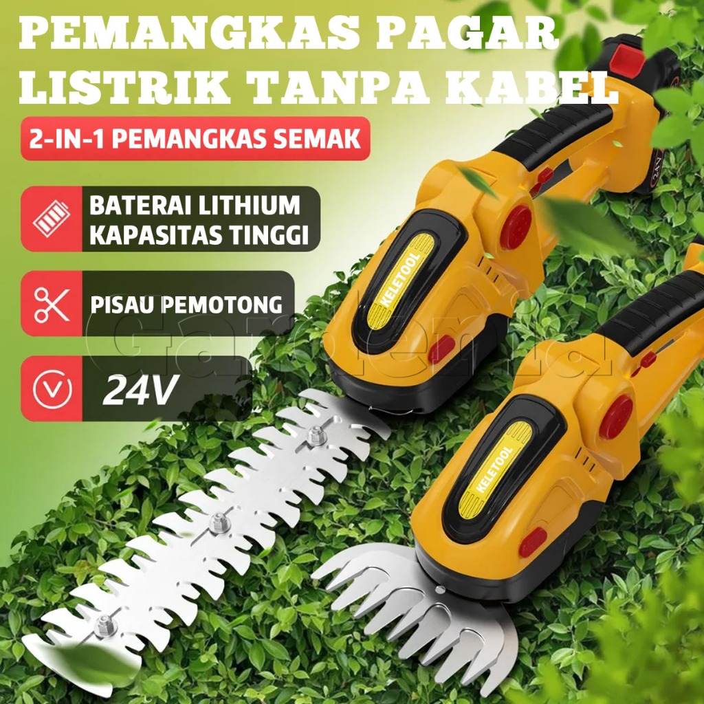 Pangkas Pagar Hedge Trimmer 2 IN1 Cordless Portabel Mesin Pemotong Rumput Dengan Baterai Lithium Pem