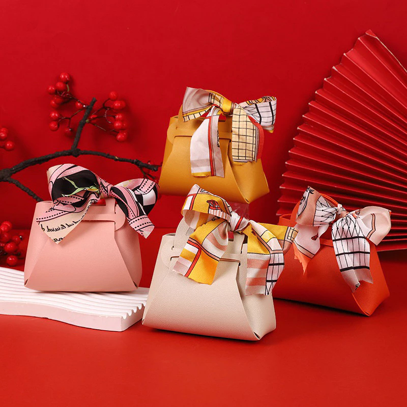 Leather Goodie Bag (14 x 6 x 15 cm) tas kulit Sangjit Tea Pai party favor small hamper cookies candi