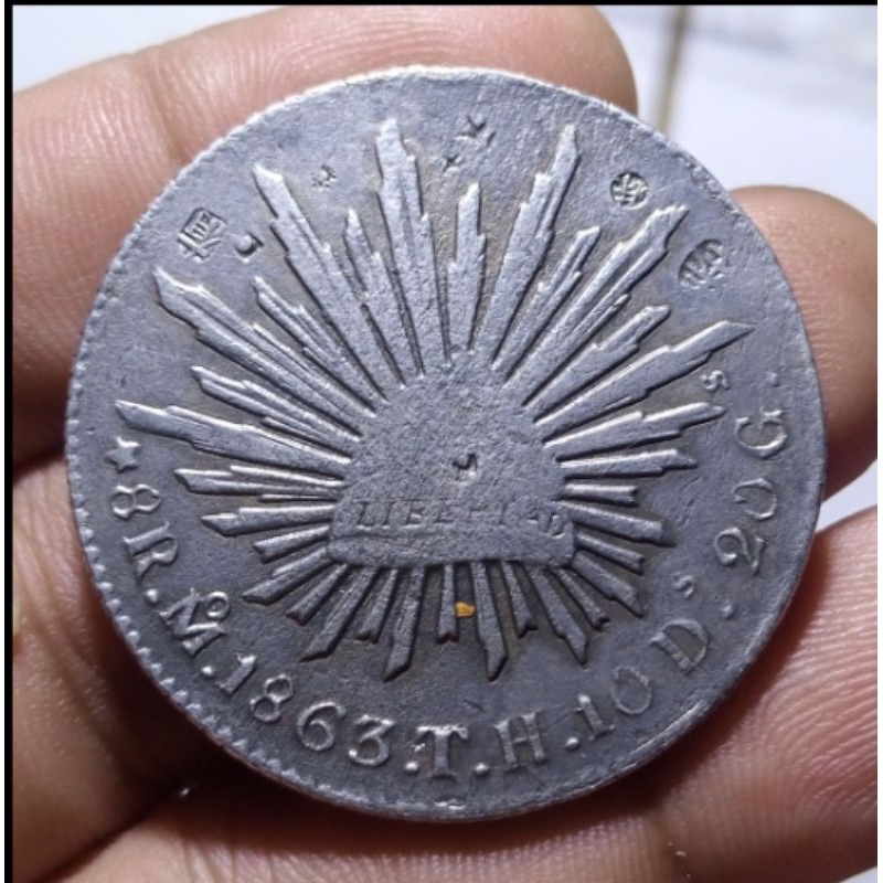 Koin Silver 8 Reales Mexicana 1863 Banyak Chopmark