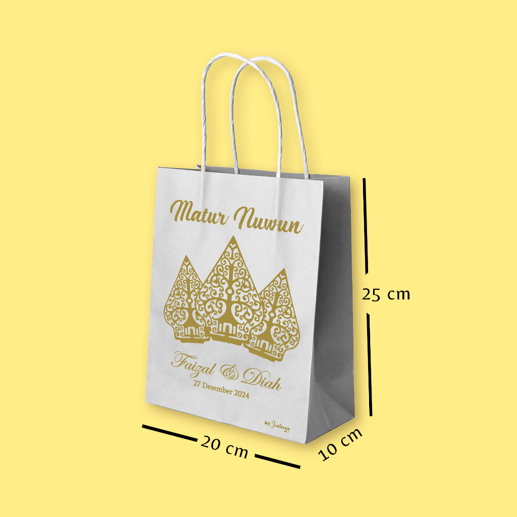 

Paper Bag Putih Custom Sablon Ukuran 20x10x25