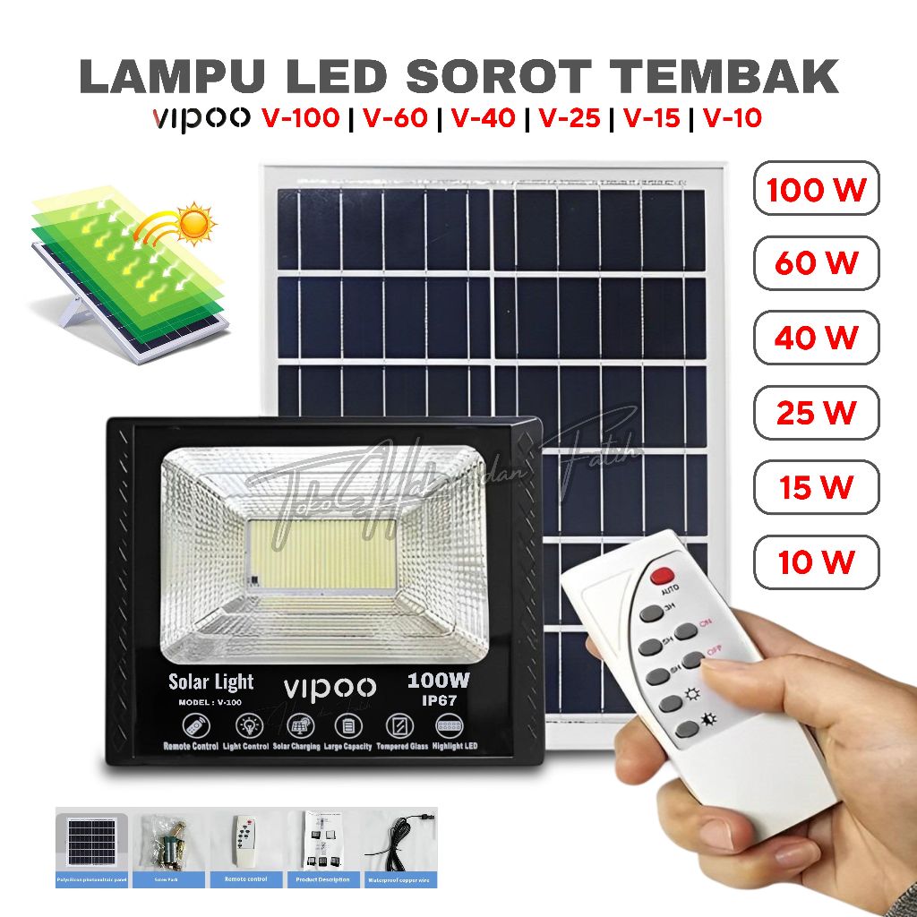 [COD] New Lampu Sorot Solar Cell 100/60/40/25/15/10 Watt Lampu Led Tenaga Matahari Vipoo V-100 / V-6
