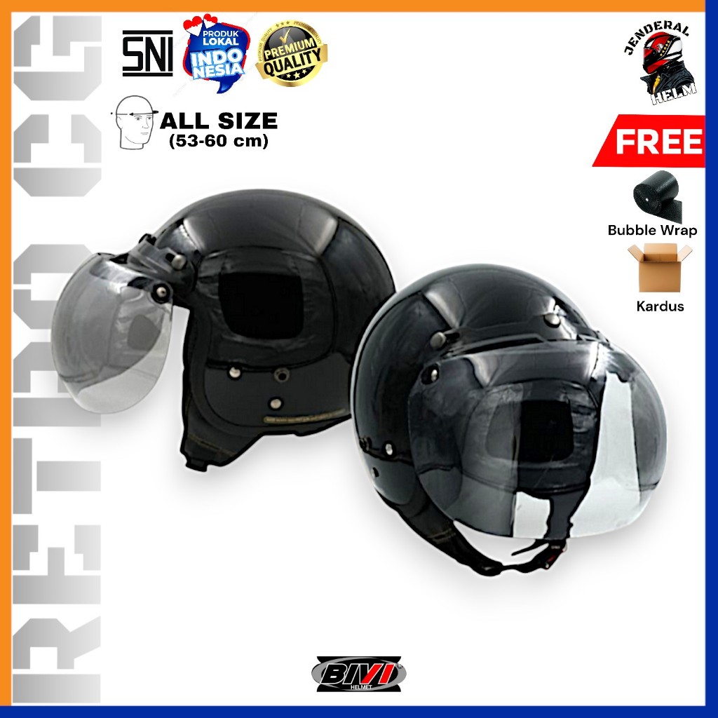 Helm Bogo Retro CFM Warna Hitam Glossy + Kaca BIVI Bogo Retro Jenderal Helm
