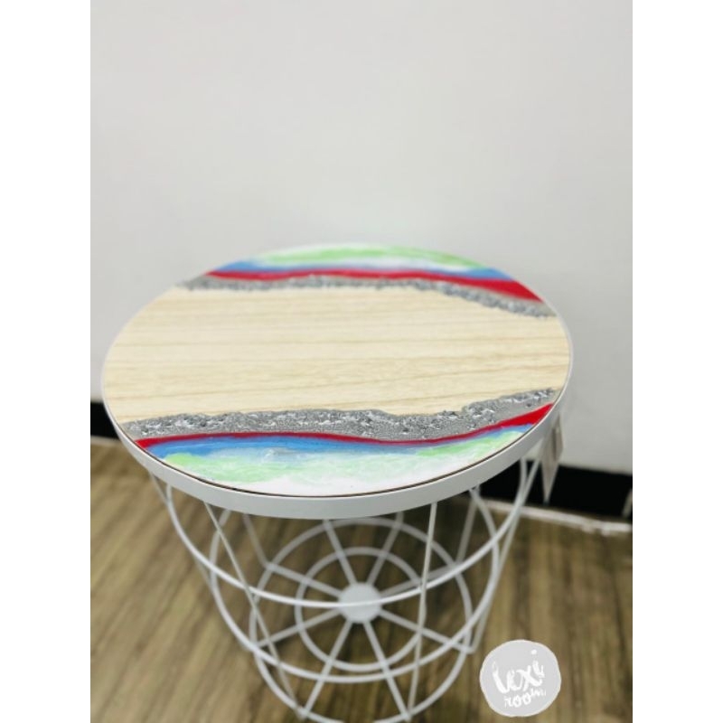 Meja Resin Aesthetic / Meja Bulat dengan penyimpanan / Round Table / Coffee Table
