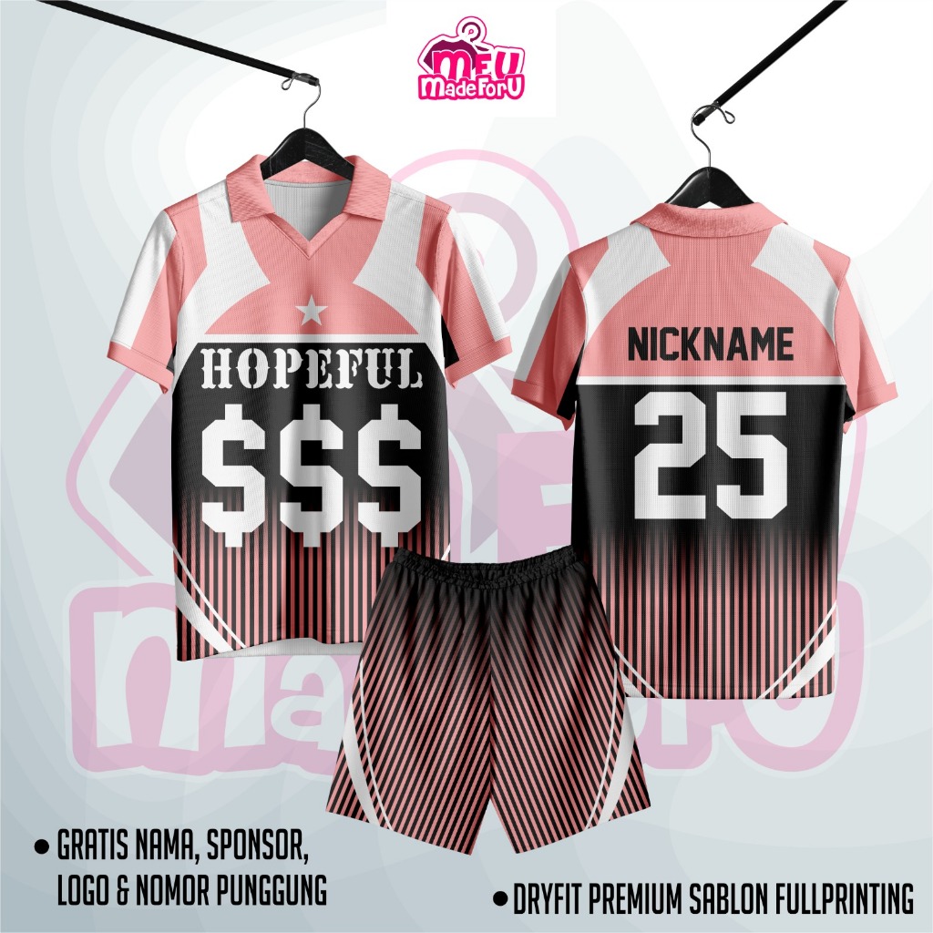 Jersey Baju Wanita/Pria HOPEFUL COUPLE PINK Custom Zumba, Badminton, Tennis, Futsal, Volly GRATIS NA