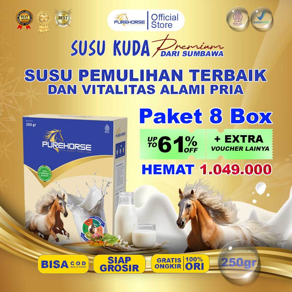 

Pure Horse Susu Kuda Murni 100% Original Dari Sumbawa Paket 8 Box 250gr/Box