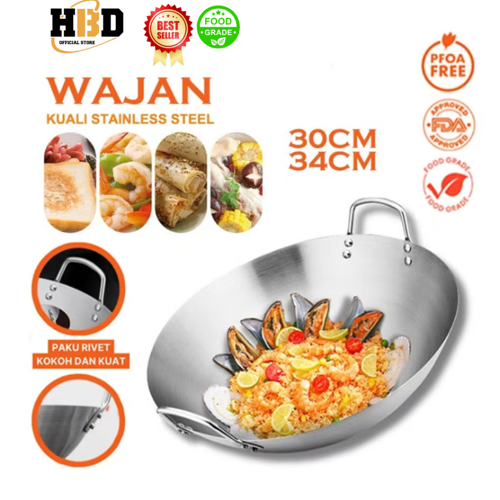 "COD" 【Wajan】Penggorengan Stainless Steel Tebal/ wajan Penggorengan Anti Lengket SUS 304 Asli/Wajan 