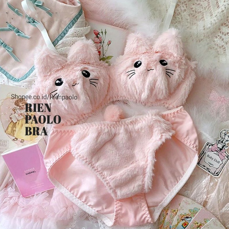 KODE M79A Premium Bra BH  Celana Dalam CD Tanpa Kawat Set  Sexy Hot Cosplay Bulu Motif Hewan  Kucing