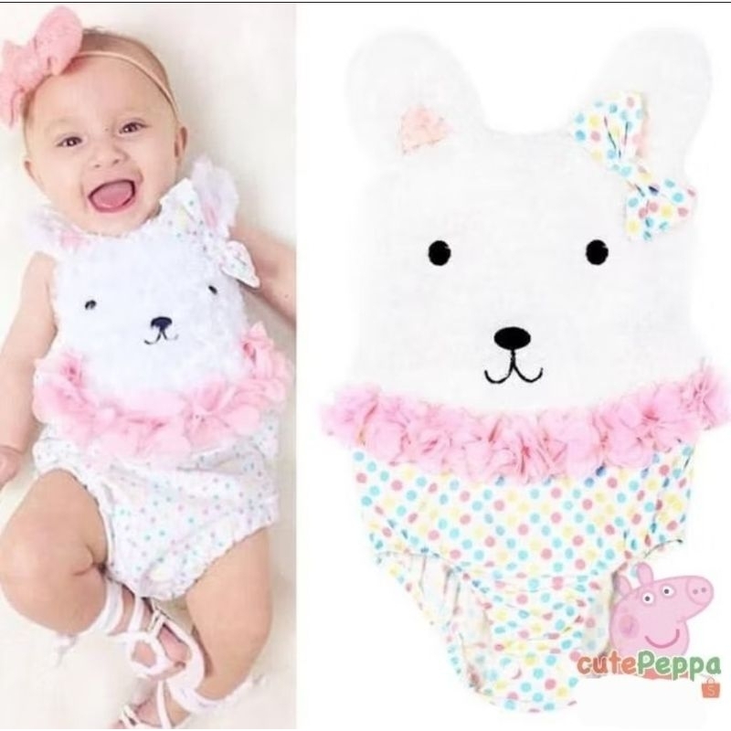 Romper kelinci bulu import alpaca bayi jumper bodysuit / baju bayi fluffy rabbit bunny