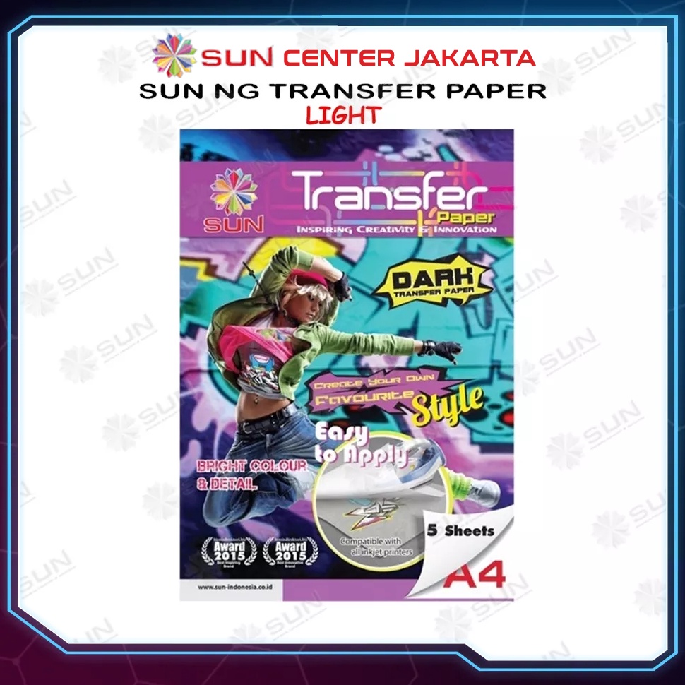 

KODE KDSHR Kertas Sablon Kaos Katun Gelap Cerah A4 SUN Next Generation Transfer Paper Dark Light
