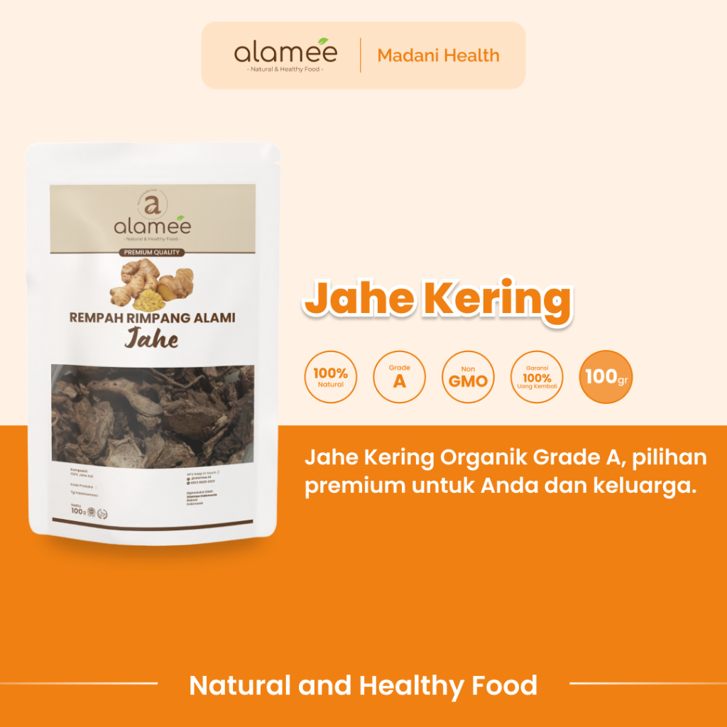 

ALAMEE Jahe Kering Iris Dried Ginger Rempah Rimpang Organik Alami Bumbu Masakan Dapur Masak 100g