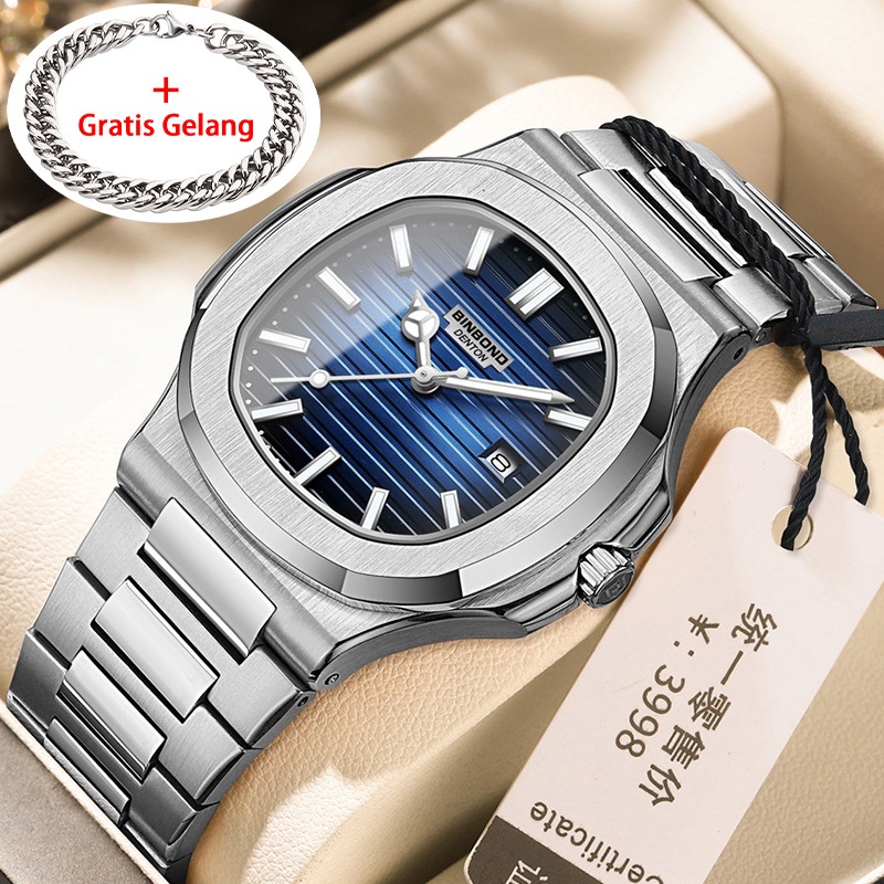 BINBOND Quartz Watch Luxury Business Wristwatch Waterproof Luminous Stainless Steel Watch For Men