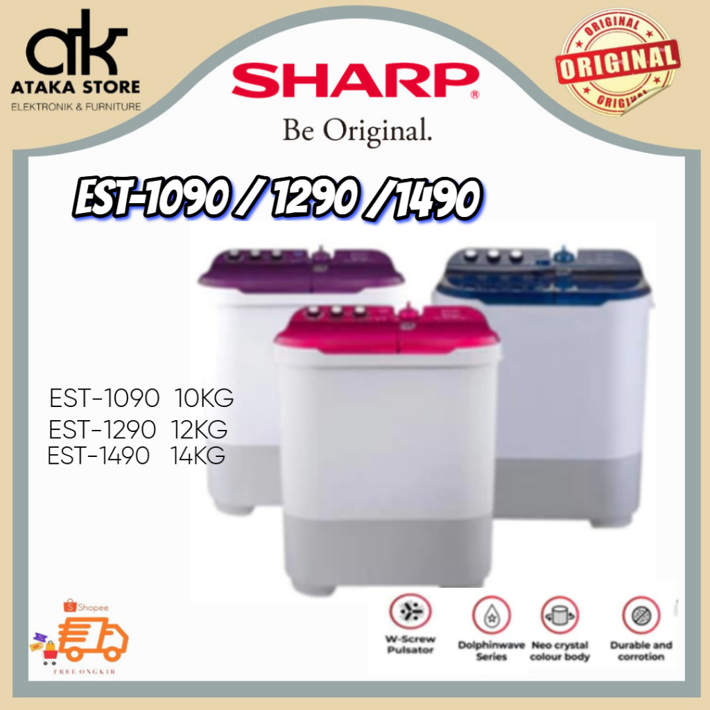 MESIN CUCI SHARP 2 TABUNG 10KG EST1090 /12KG EST1290 /14KG EST1490 LOW WATT