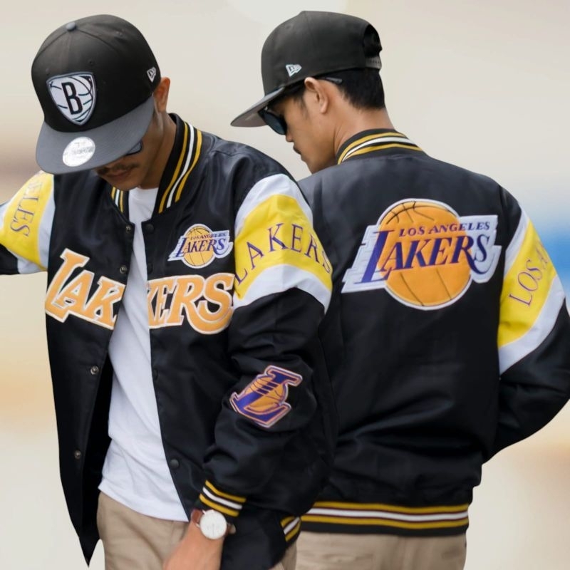 Jaket Varsity Baseball Oversize Full Bordir Bomber Jacket Lakers Series Black -  Akar Official Shop