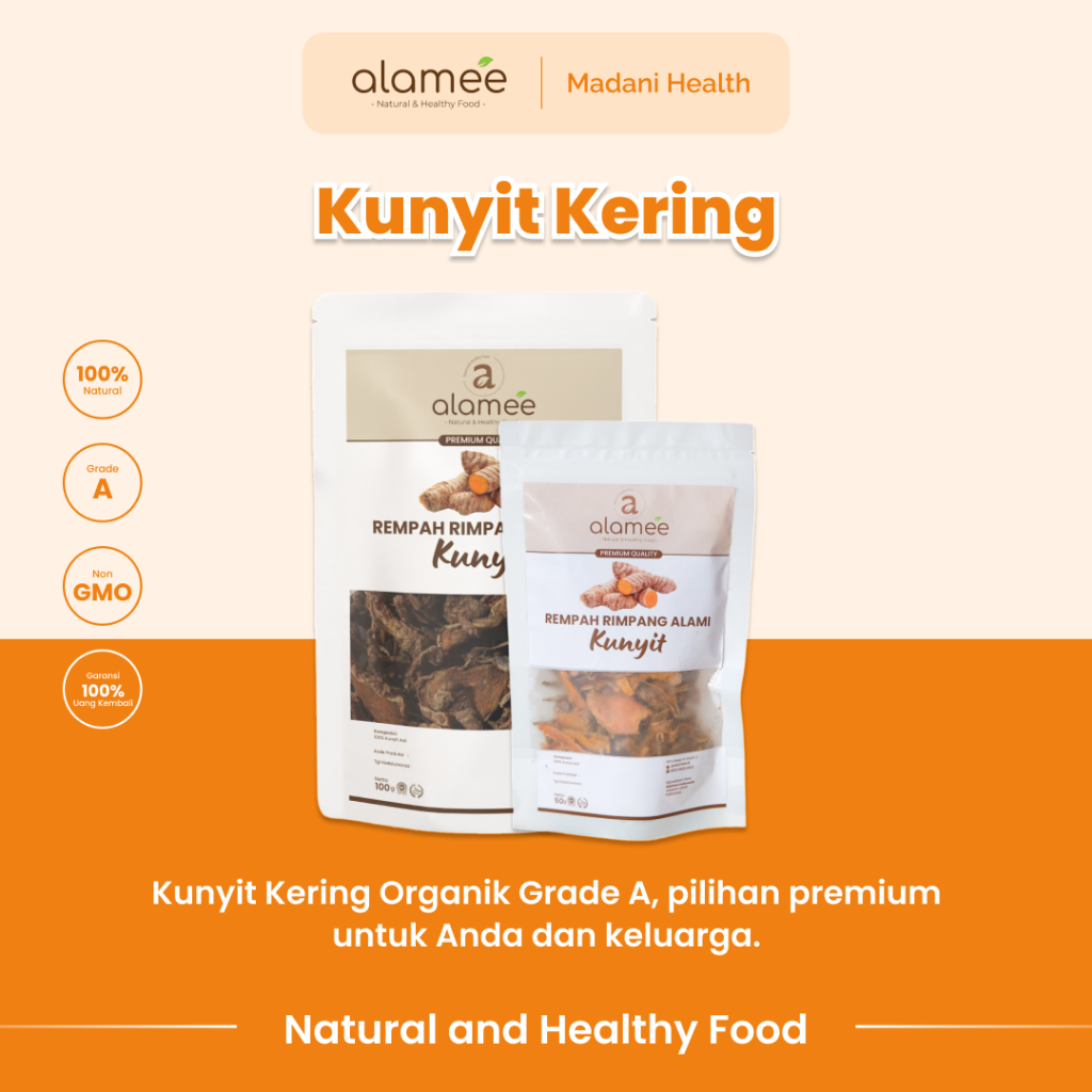 

ALAMEE Kunyit Kering Dried Turmeric Iris Rempah Rimpang Organik Alami Kunir Bumbu Seasoning 100gr