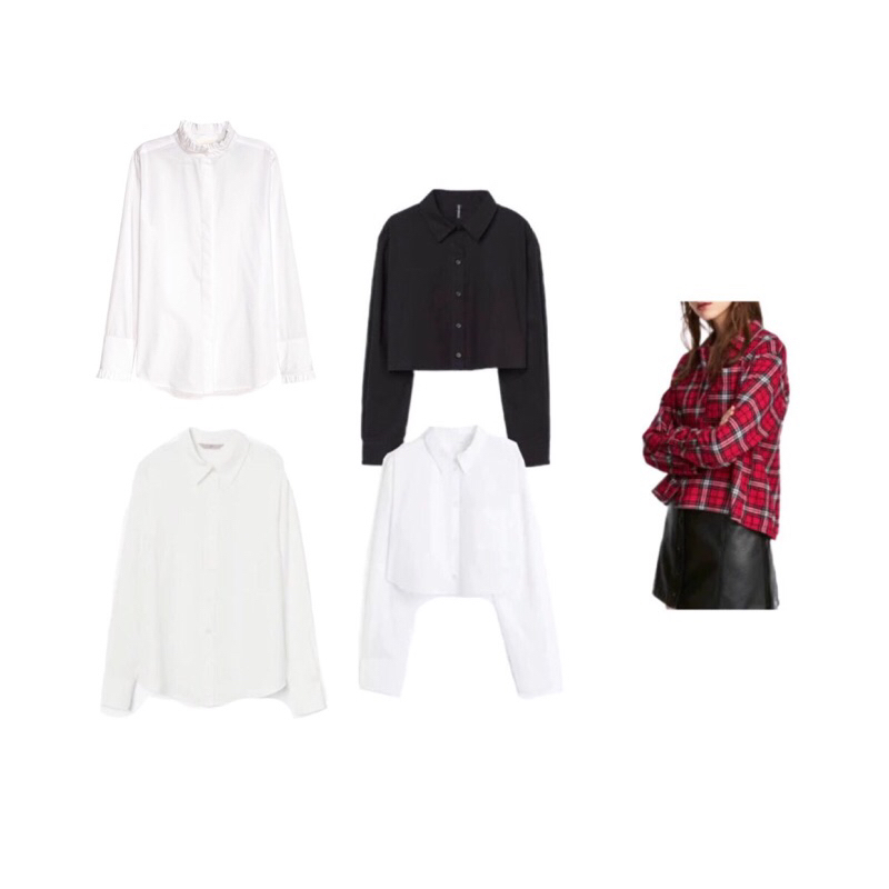 H&M NEW PLAID KOTAK KOTAK CROP TOP FLANNEL SHIRT KEMEJA WHITE FORMAL BLOUSE HNM