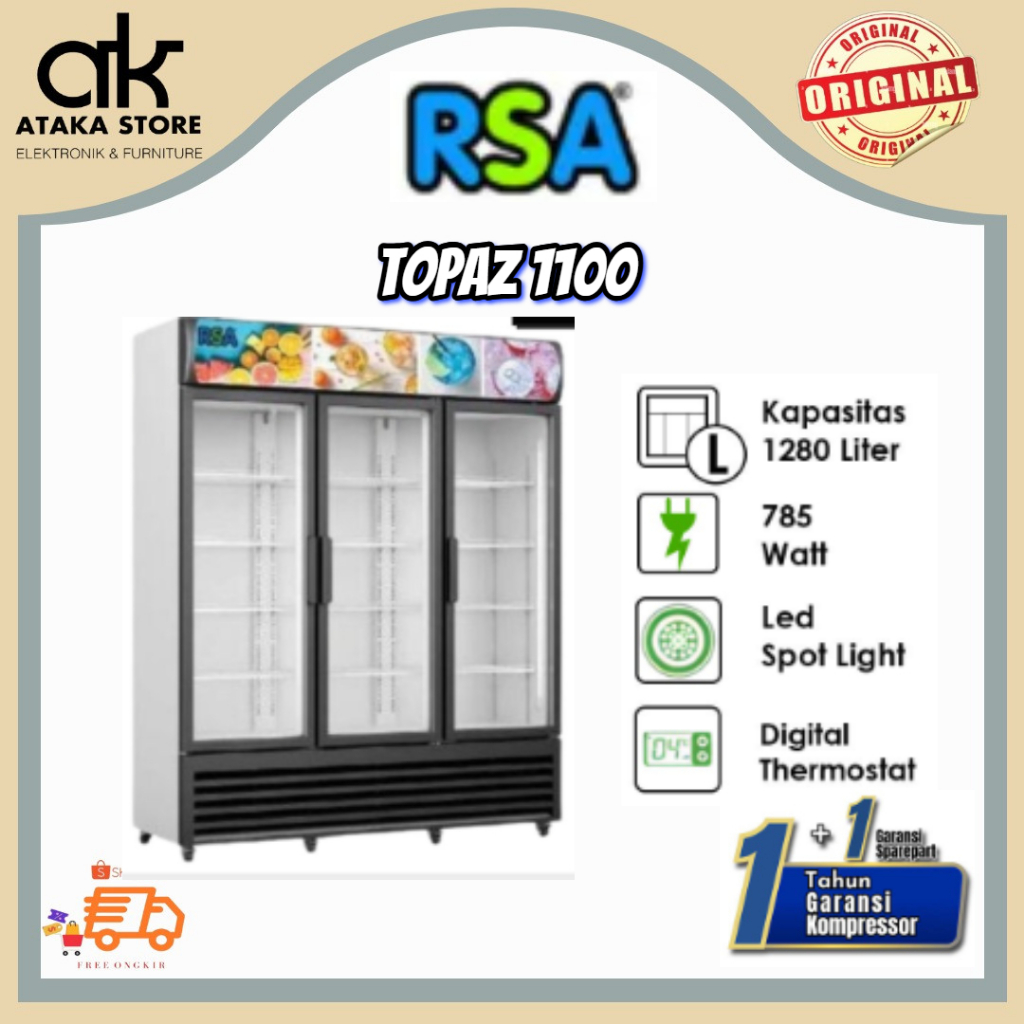 SHOWCASE COOLER RSA 3 Pintu TOPAZ 1100 Kulkas Lemari Display Cooler RSA 12RAK