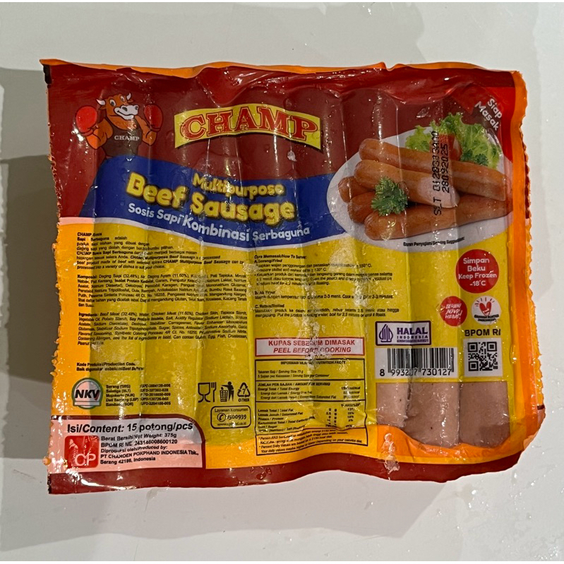 

Champ Beef Sausage (sosis sapi) isi 15pcs. 100% HALAL