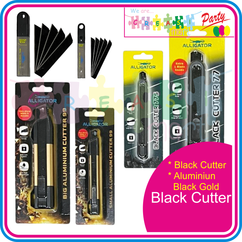 Alligator Premium Cutter Black & Aluminium Black Gold Auto Lock, Besar / Kecil & Refill Anti Karat