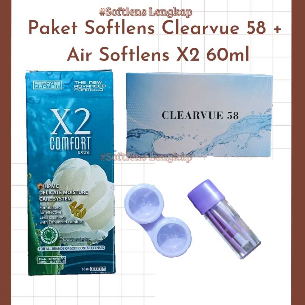 Paket Softlens Clearvue + Air Softlens X2 60ml + Pinset + Lenscase / Softlens Bening Minus