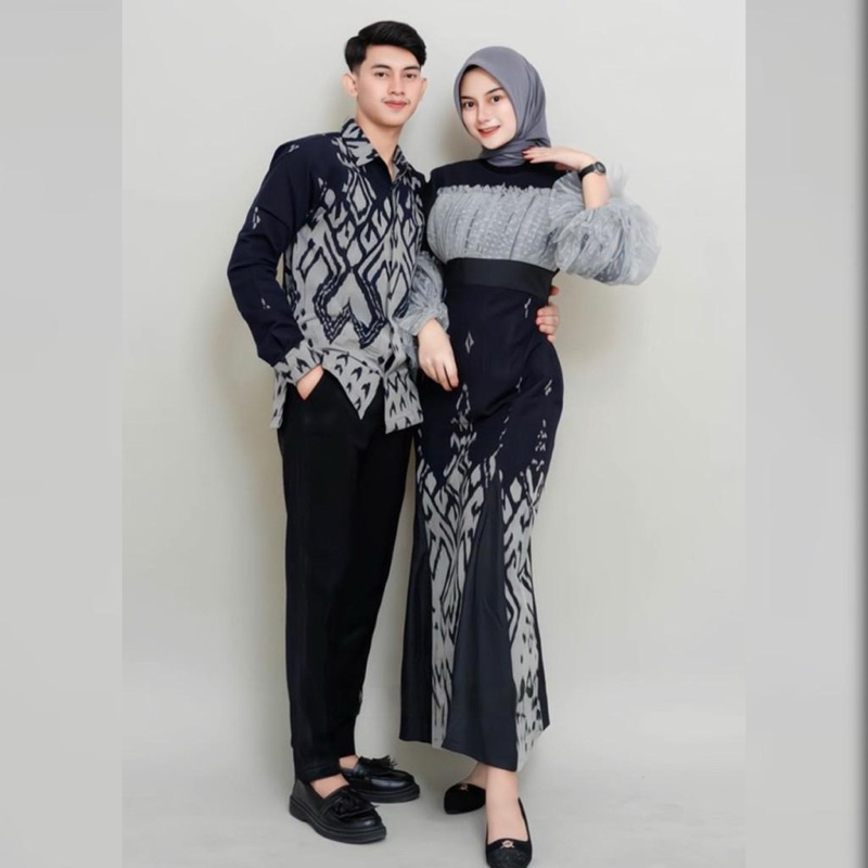 BAJU TENUN KONDANGAN RAHAYU BLACK DRESS KEMEJA RAHAYU TENUN DRESS RAHAYU TENUN BLACK SET COUPLE PASA