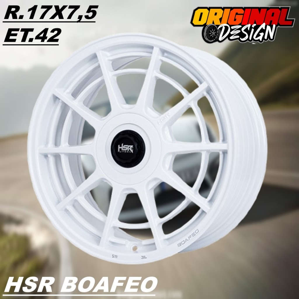 Pelek mobil ring 17 lebar 7,5 lubang baut 4 warna putih VELG HSR BOAFEO R17 jazz, vios, baleno