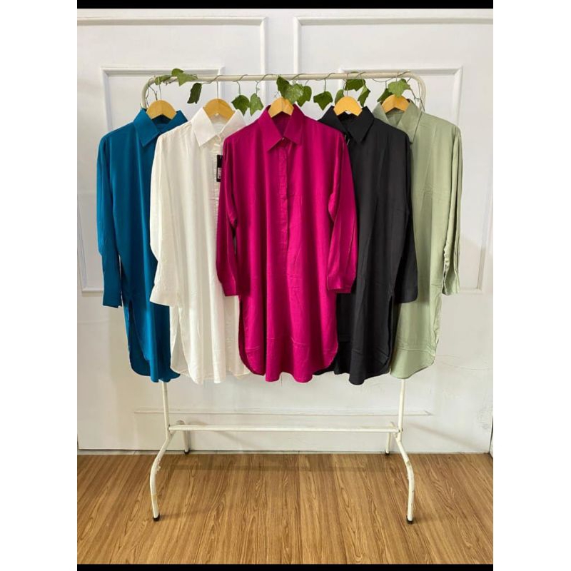 DS COLLECTION KEMEJA TUNIK PANJANG POLOS FULL KANCING DEPAN RAYON TWILL