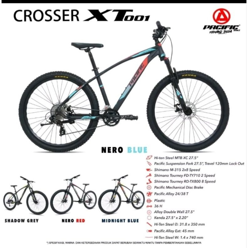 Sepeda Gunung MTB Ukuran 27.5 inch Pacific CROSSER XT 001 2x8 Speed Shimano
