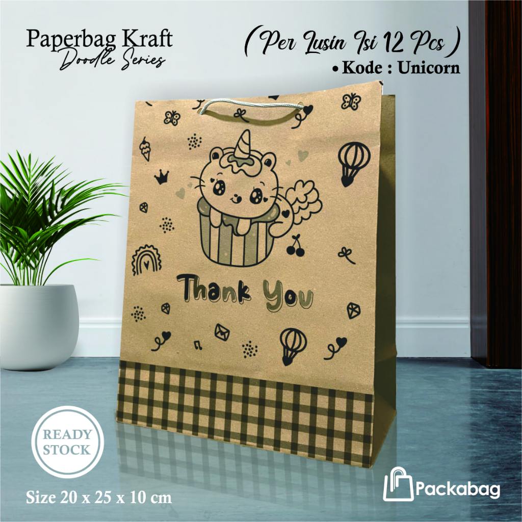 

(12pcs) PAPER BAG SABLON MOTIF UNICORN READY STOCK UKURAN 20 X 25 X 10 CM LUSINAN