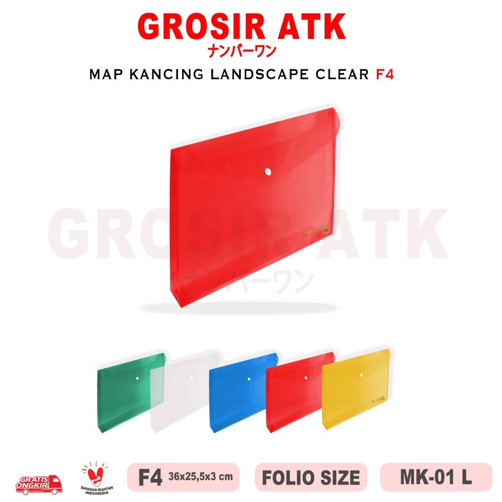 

GROSIR ATK - (6PCS) MAP KANCING PLASTIK PUNGGUNG F4 FOLIO TEBAL DOKUMEN PLASTIK / MK-01 FC GROSIR 6