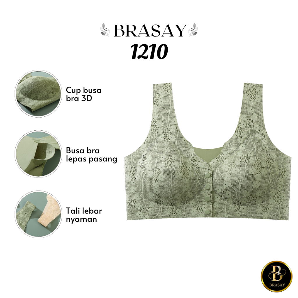 Brasay Bra Wanita Seamless Tanpa Kawat Motif Renda Bra Ibu Menyusui Kancing Depan Busui 1210