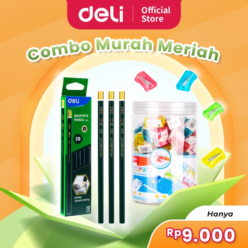 

Deli Bundle Pensil Kayu 2B isi 12 x Rautan Lucu Warna Warni / Graphite Pencil and Sharpener EC29+EH032