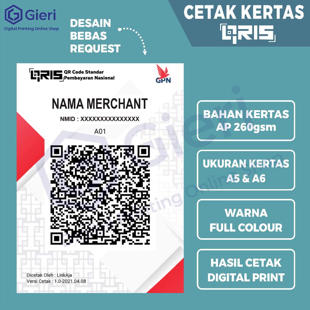 

(CETAK SAJA) CETAK QR CODE / QRIS SCAN BARCODE BAHAN ARTPAPER 260GSM