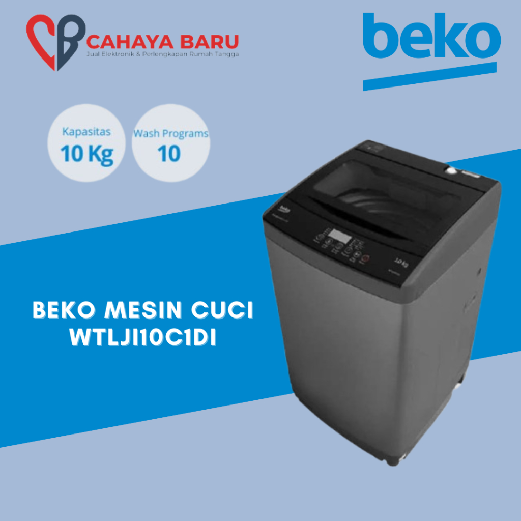 Beko WTLJI10C1DI Mesin Cuci Top Load 1 Tabung 10kg Abu-abu Tua & Putih