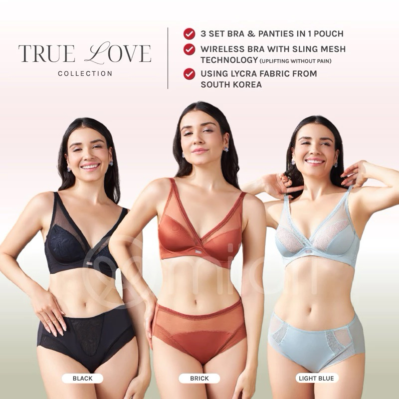 MILARI | TRUE LOVE COLLECTION - CROSS BRA, 3SET BRA TANPA KAWAT NYANGGAH PD /LYCRA & PANTIES, FREE P
