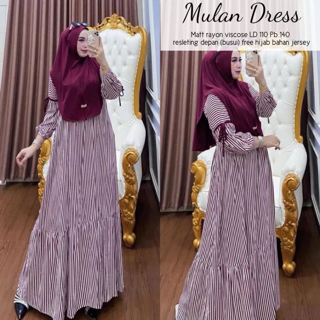 BEST SELLER Mulan Syari Gamis Set + Hijab   Baju Gamis Jumbo Wanita  Gaun Pesta Muslimah  Baju Syari
