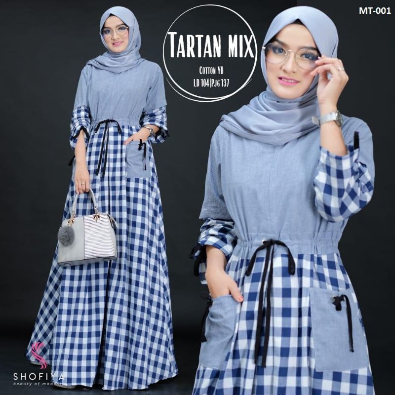GAMIS SYARI MOTIF TARTAN MIX MAXI DRESS BAJU GAMIS WANITA