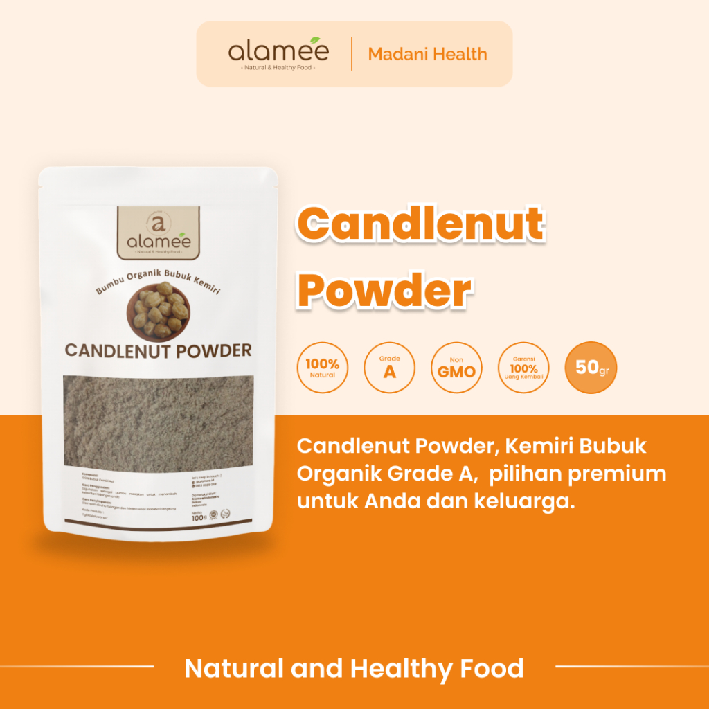 

ALAMEE Kemiri Bubuk Candlenut Seasoning Powder Bumbu Dapur Organik Masak Murni Tanpa Campuran 50g