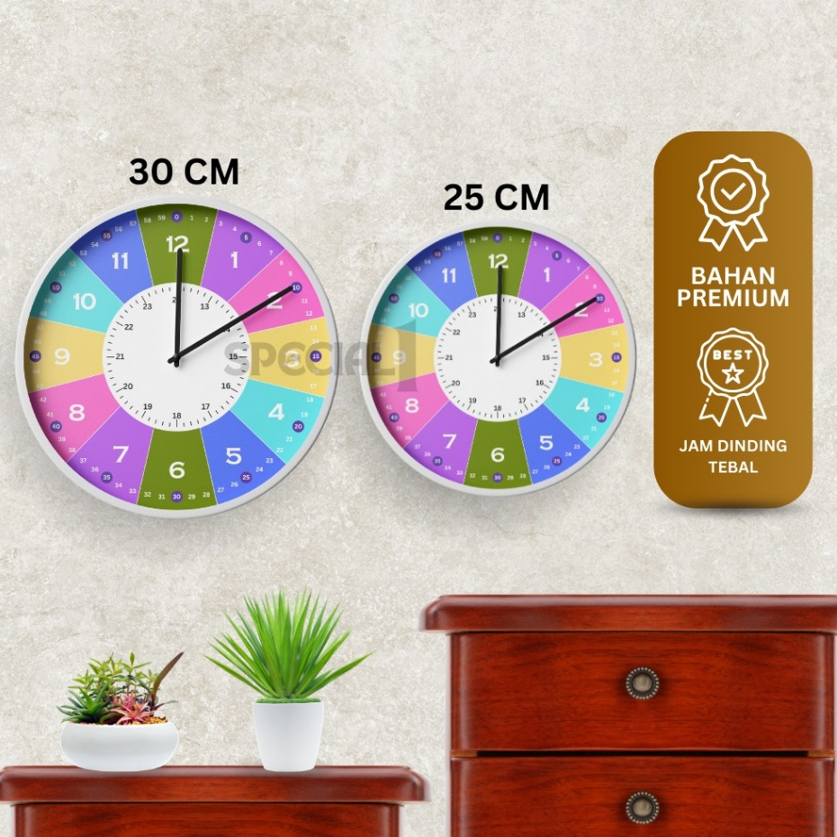 Jam Dinding Premium Aesthetic Tebal Edukasi Anak 30 CM dan 25 / Dekorasi Hiasan Dinding   / Jam dind