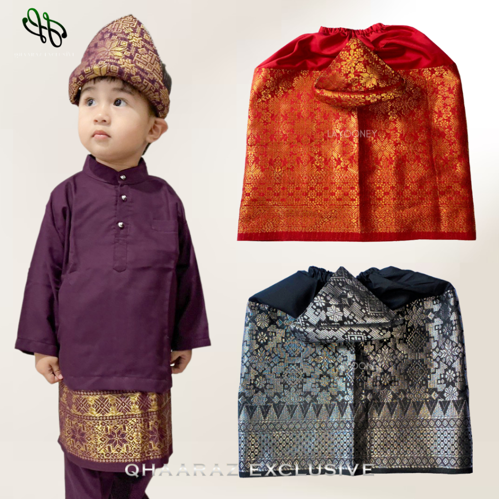 Sarung Songket Tanjak Rumpak Kain Sampin Melayu Anak Laki Laki Baju Teluk Belanga Cekak Musang Riau 