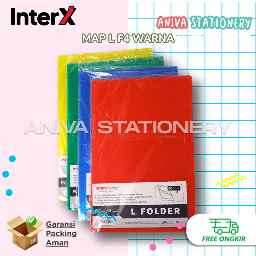 

12 Lembar INTERX Map L Plastik Bening Folder L Ukuran F4 Folio Clear Sleeves