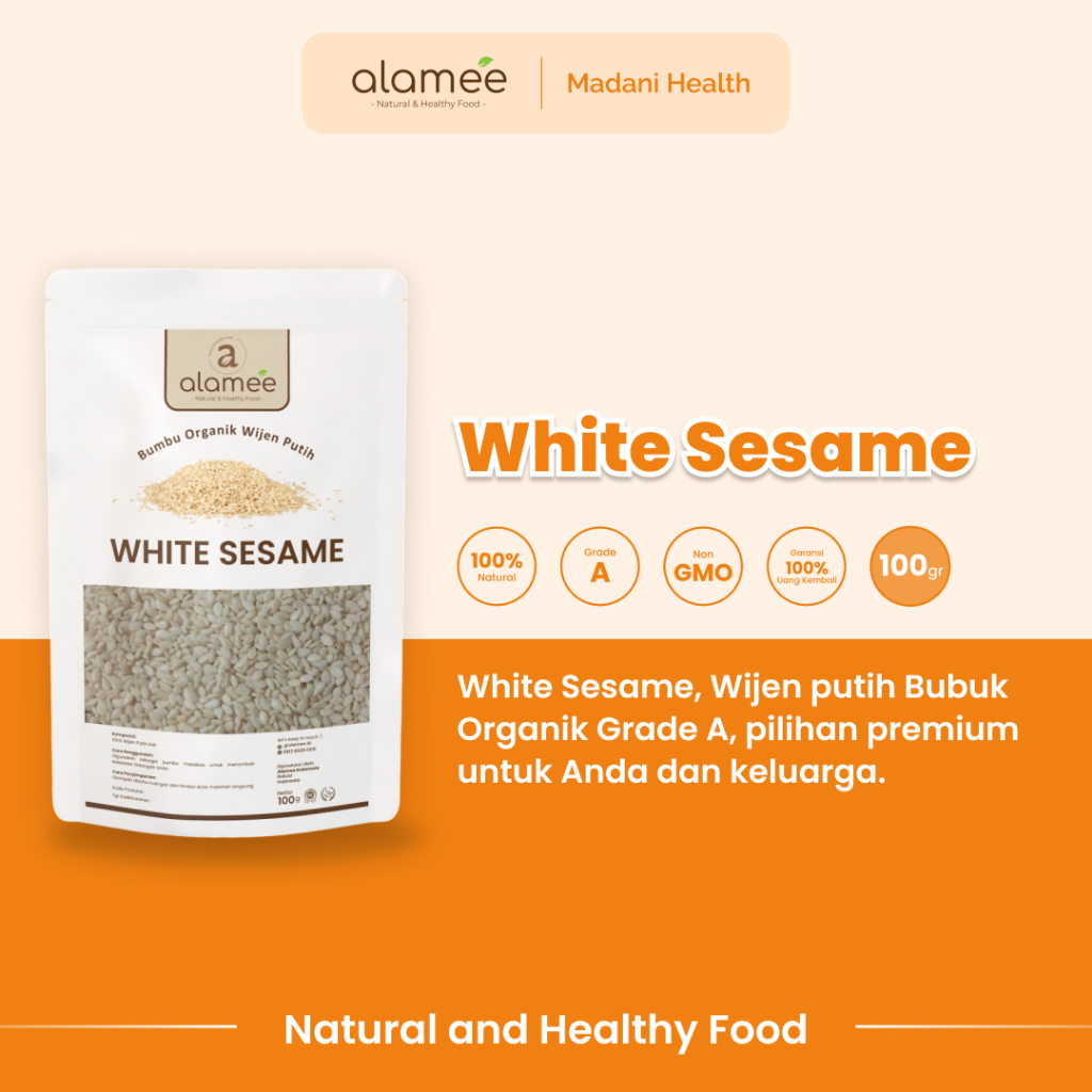 

ALAMEE Wijen Putih White Sesame Seed Bumbu Dapur Organik Masak Rempah Tanpa Campuran Seasoning 100g