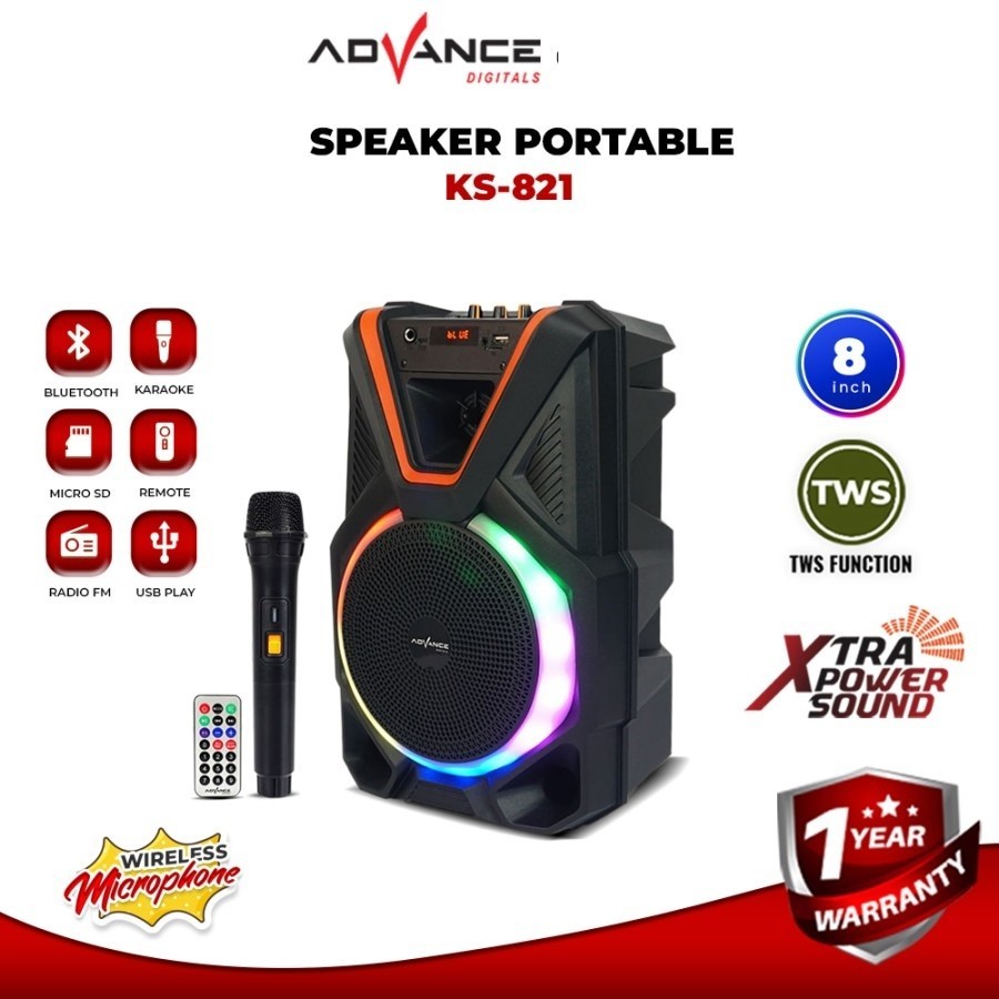 Advance KS-821 Speaker Portable 8 Inchi Bluetooth free Mic Wireless MURAH