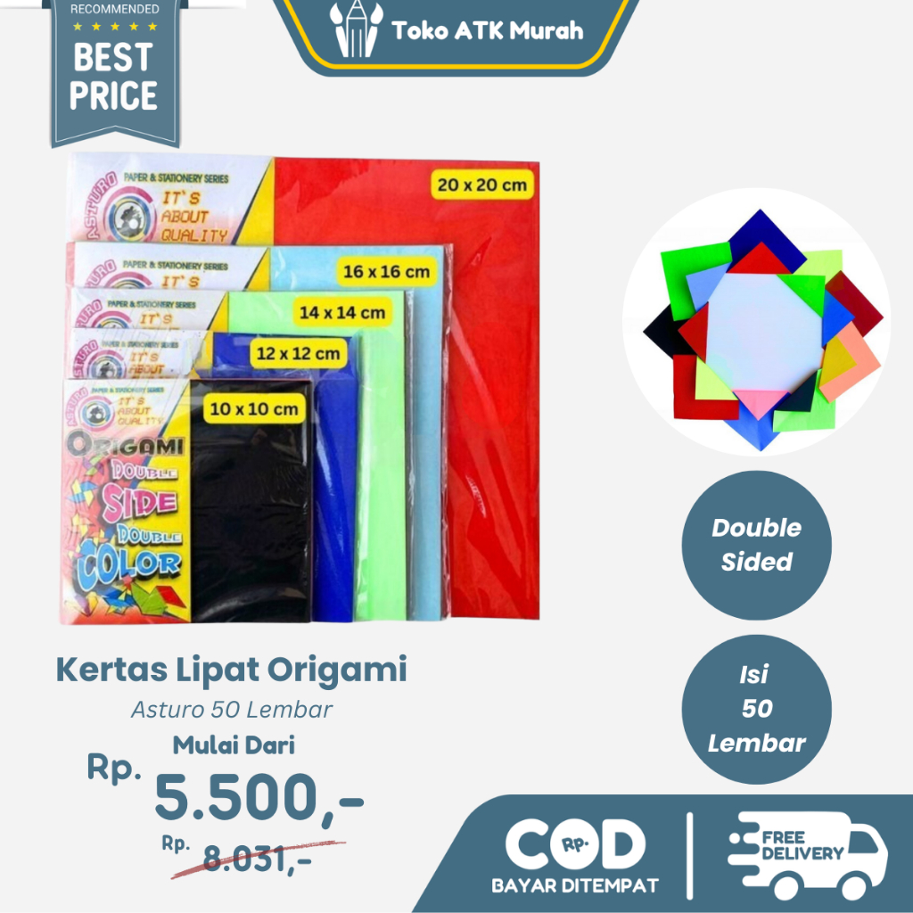 

Kertas Lipat 2 Sisi - Origami Double Side Asturo 10x10 / 12x12 / 14x14 / 16x16 / 20x20 ( Isi 25 Lembar )